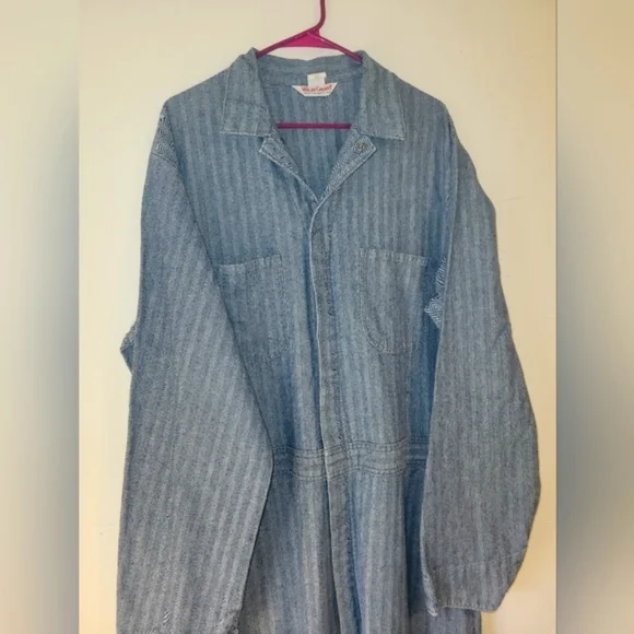 VINTAGE WEARGUARD COVERALLS BLUE COTTON HERRINGBONE DENIM WORKWEAR 46L - Picture 7 of 12